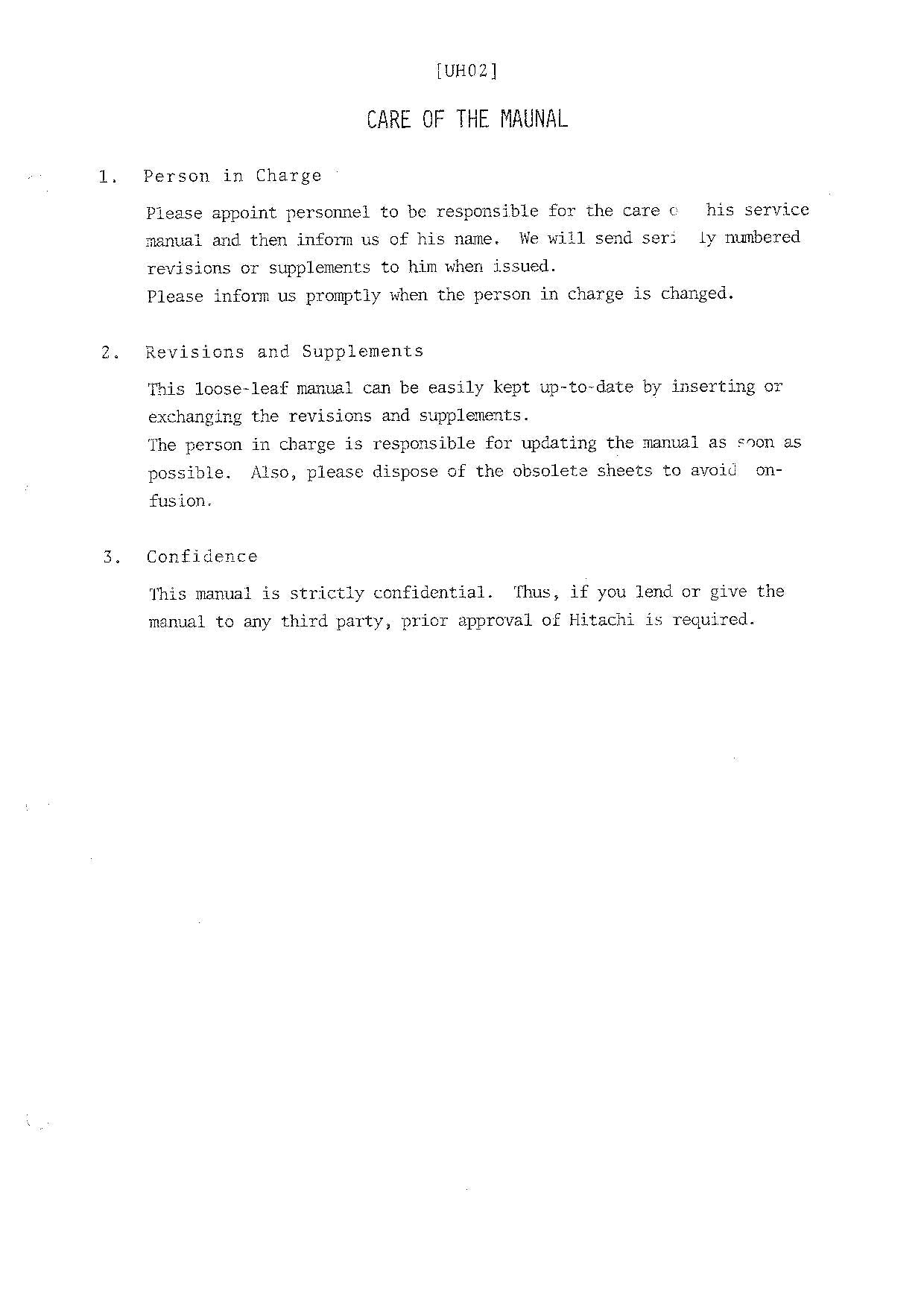 HITACHI UH02 WH03 Excavator Service Manual