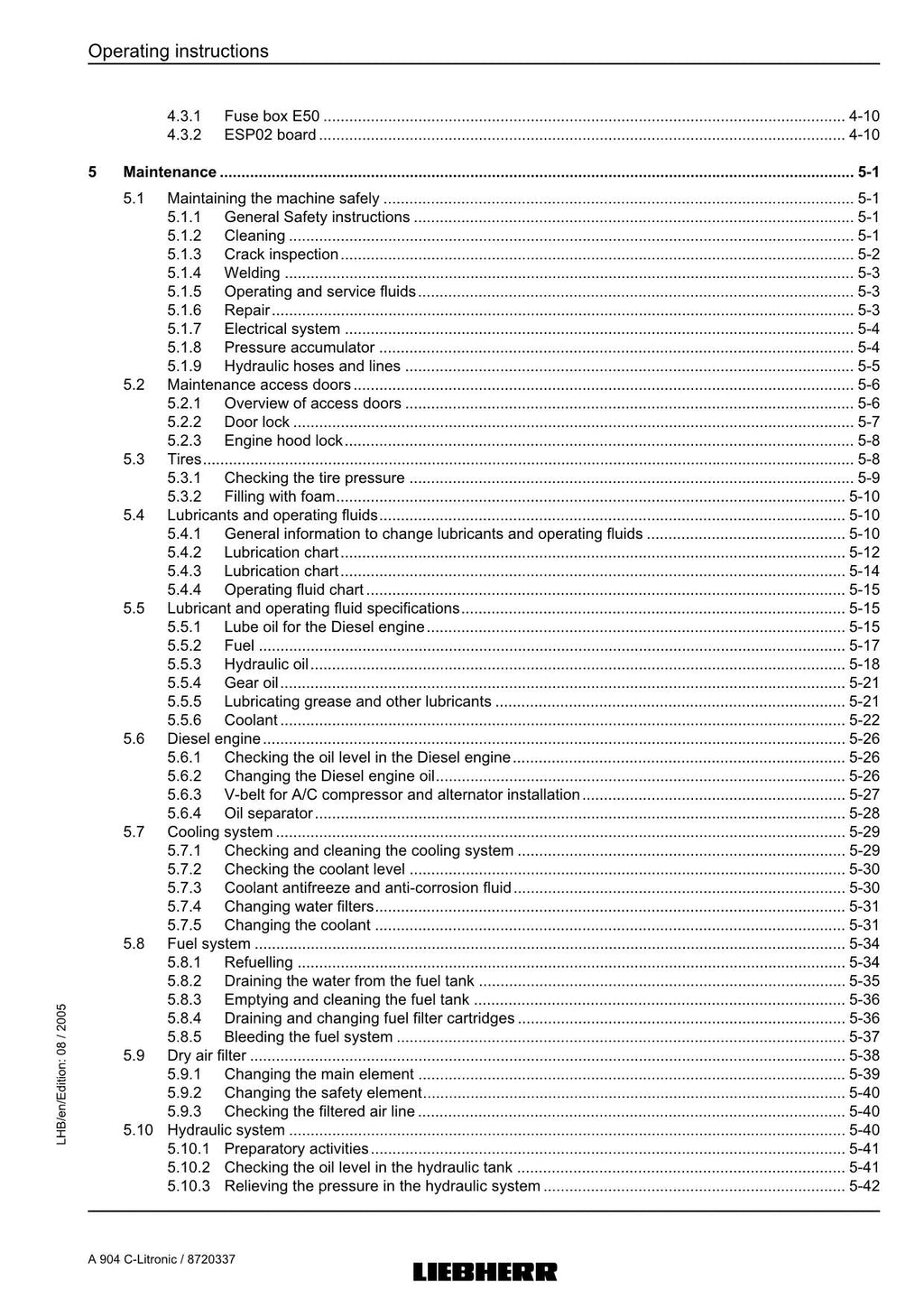 Liebherr A904 C-Litronic Excavator Operators manual serial 441