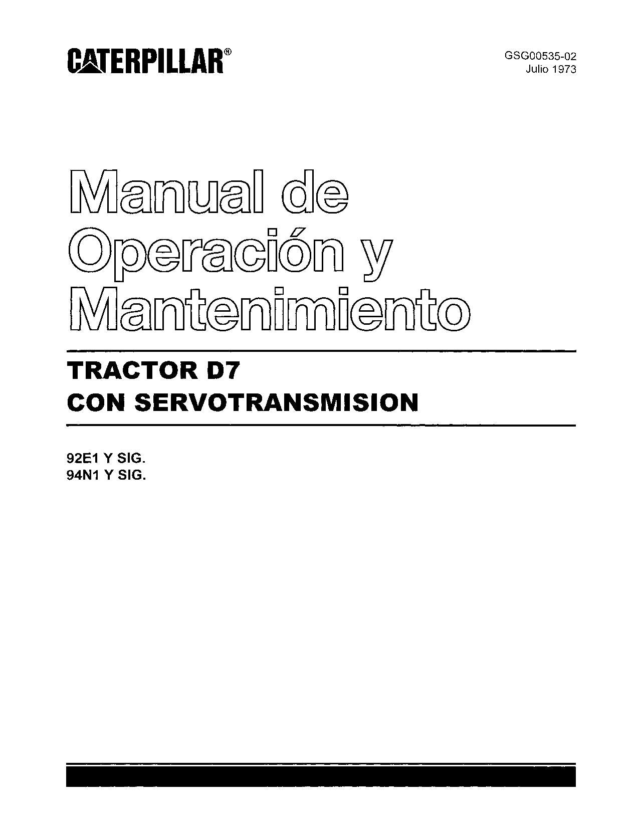 Caterpillar D7 Tractor de Cadenas Manual de Operación 92E1-Up 94N1-Up Español