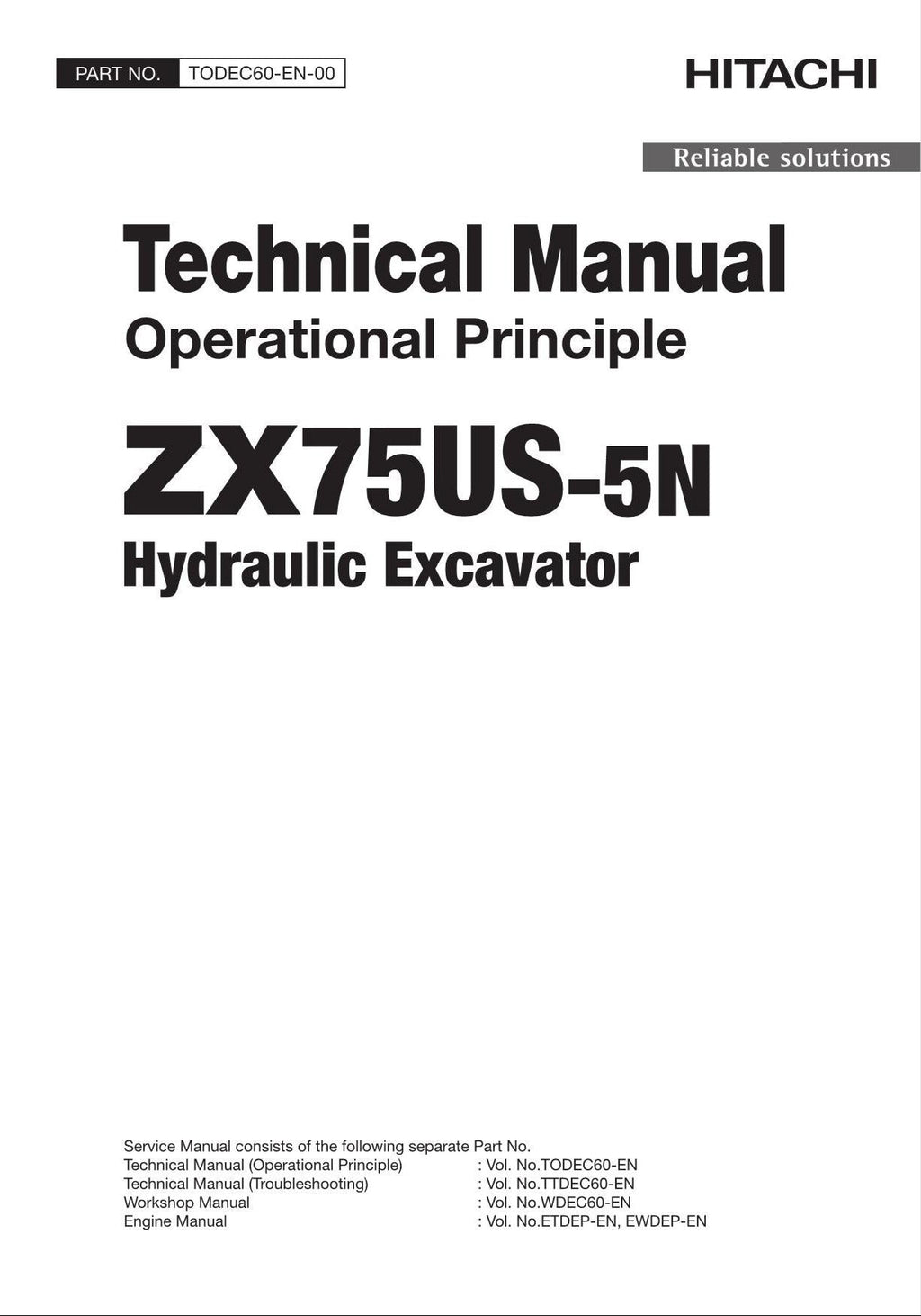 HITACHI ZAXIS ZX75US-5N Excavator Operational Principle Technical Manual