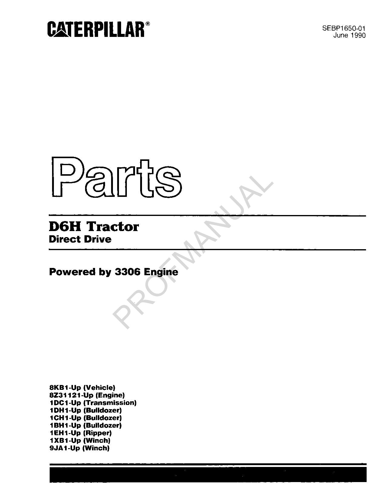 Manual del catálogo de piezas de transmisión directa del tractor Caterpillar D6H SEBP1650
