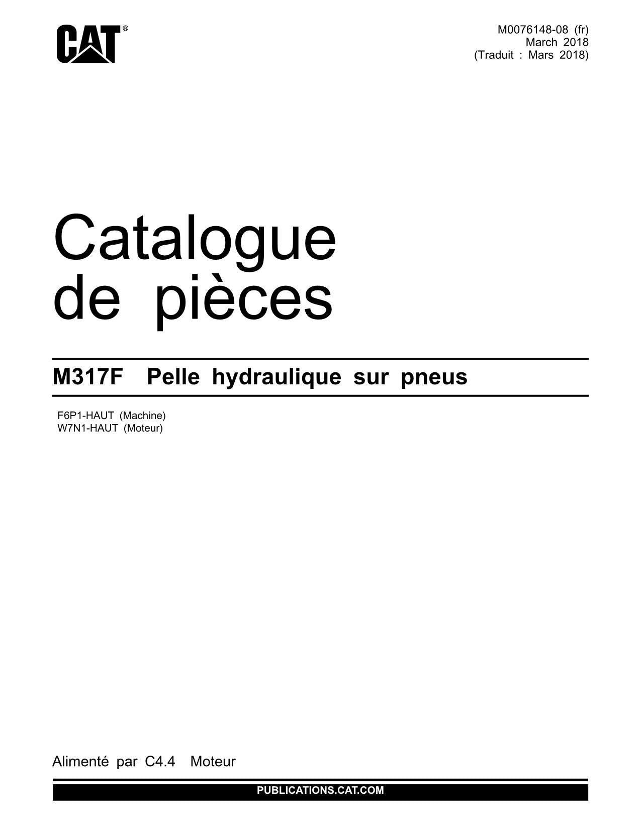 Caterpillar M317F Pelle Hydraulique Manual de catálogo de piezas