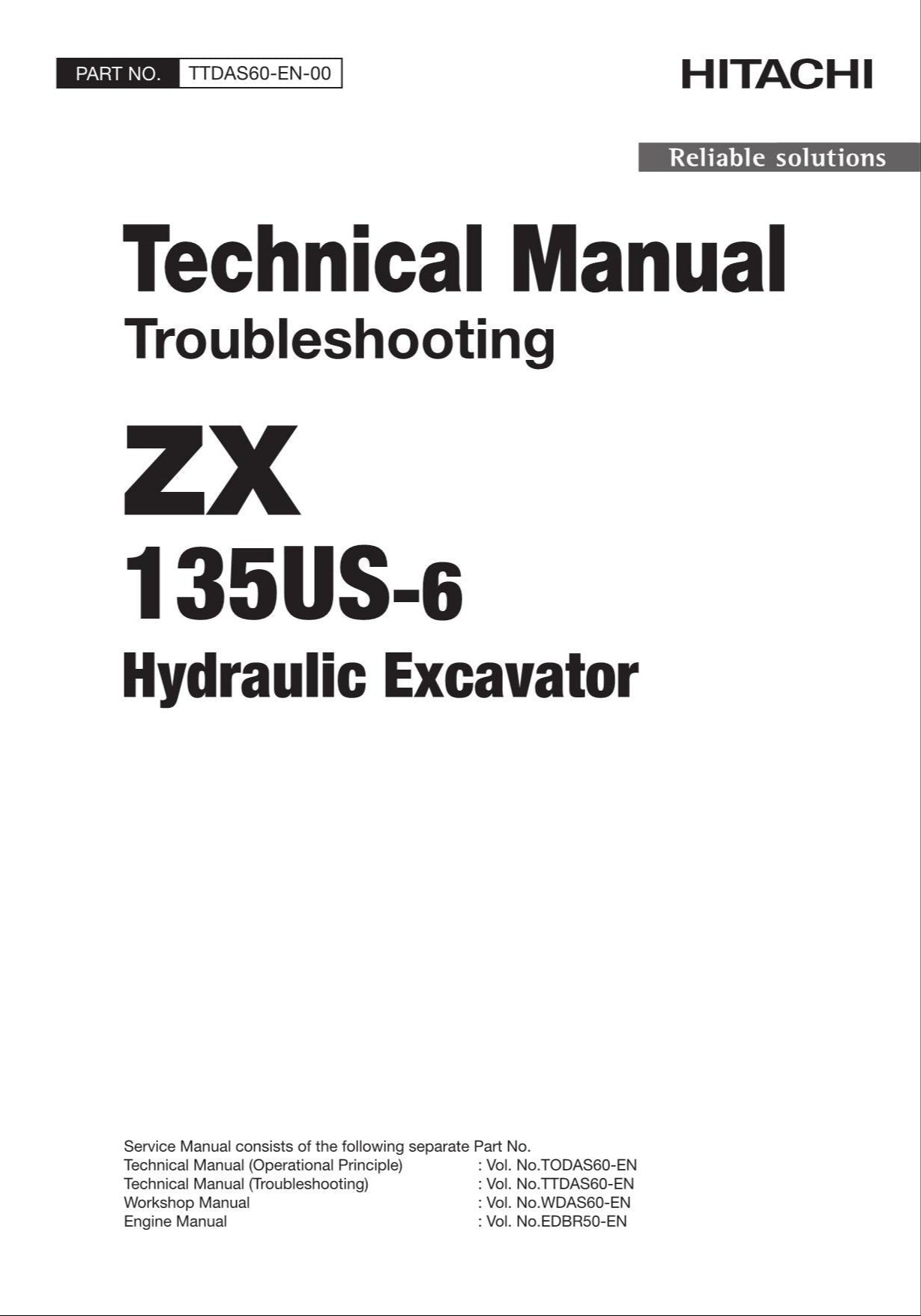 HITACHI ZX135US-6 Excavator Troubleshooting +Schematic Technical Manual TTDAS60