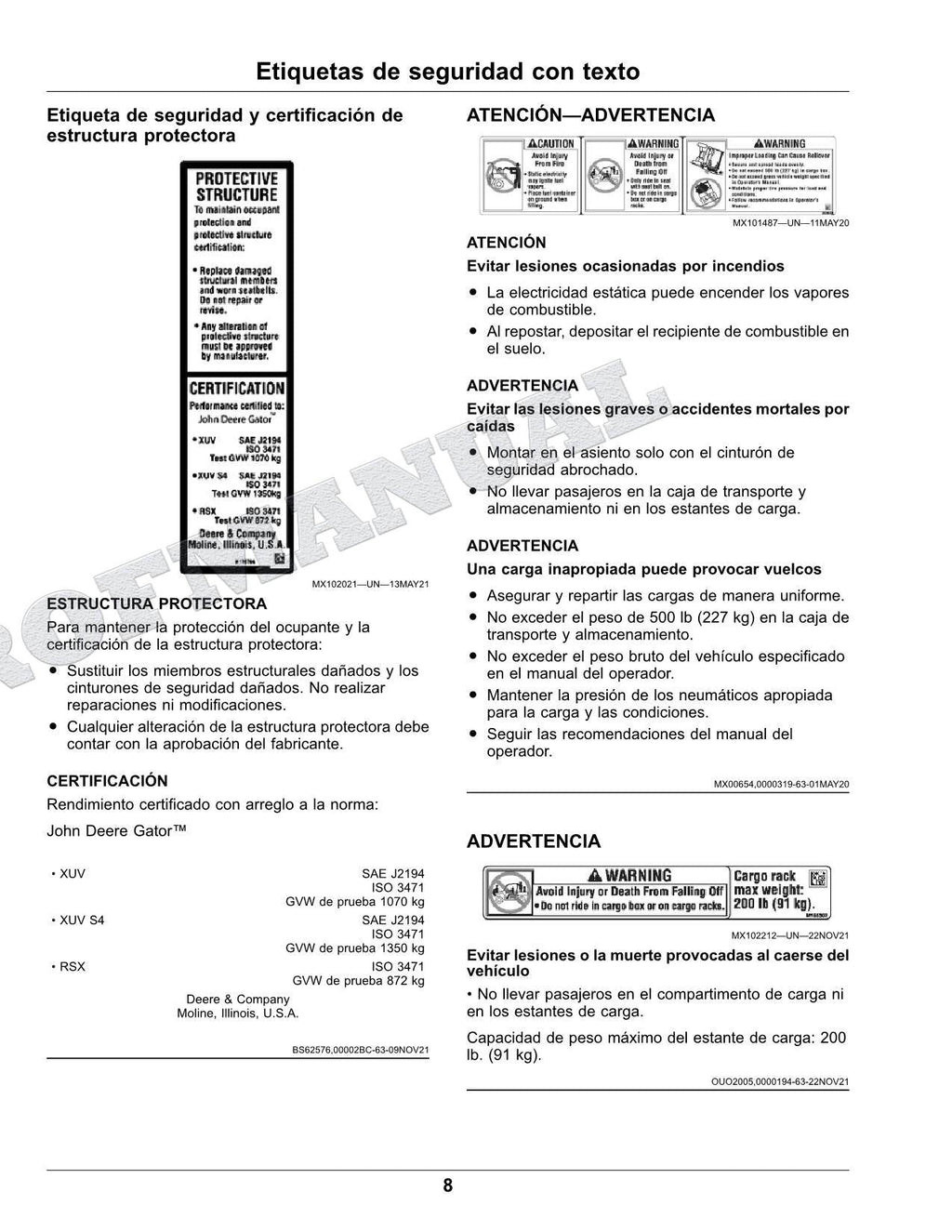John Deere XUV 590M S4 XUV 590E S4 cocodrilo Manual del operador SN 050001-