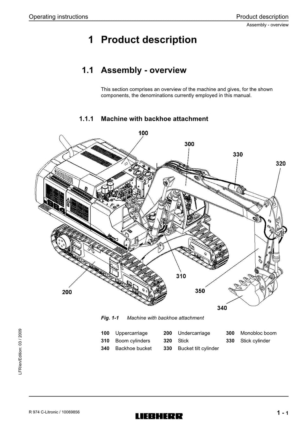 Liebherr R974 C-Litronic Excavator Operators manual serial 22515l