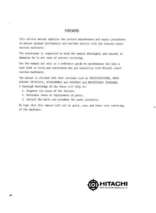 HITACHI UH061 EXCAVATOR SERVICE MANUAL