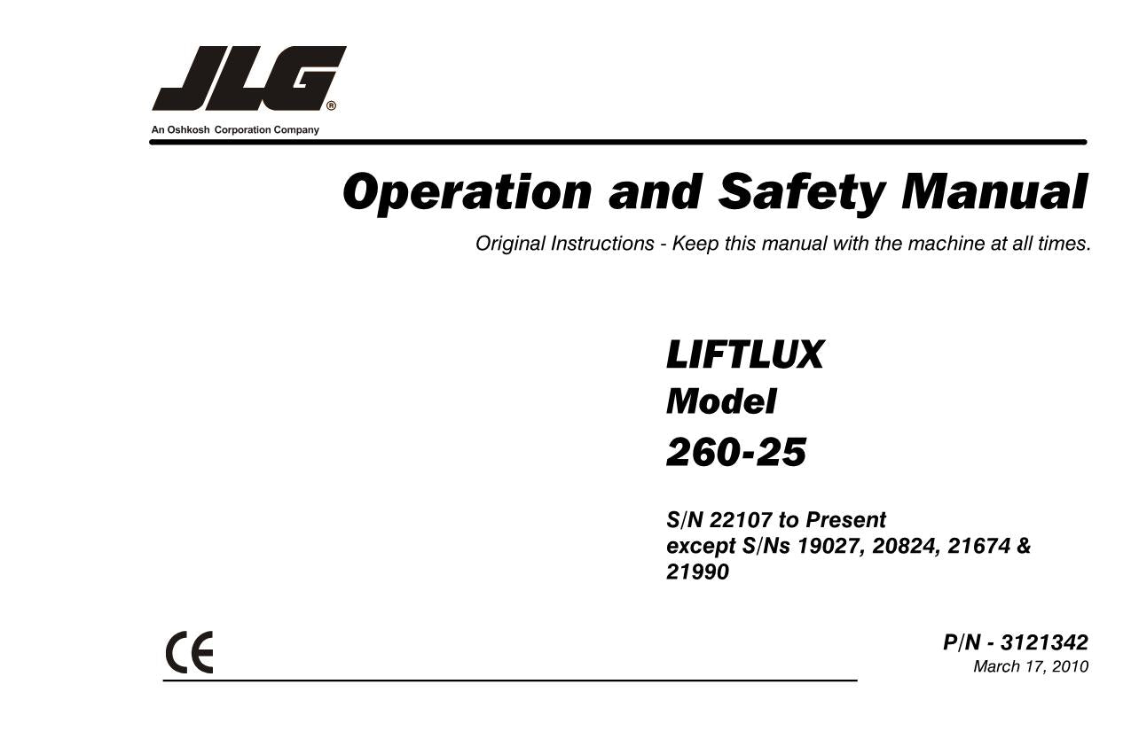 LIFTLUX 260-25 Scissor Lift Maintenance Operation Operators Manual 3121342