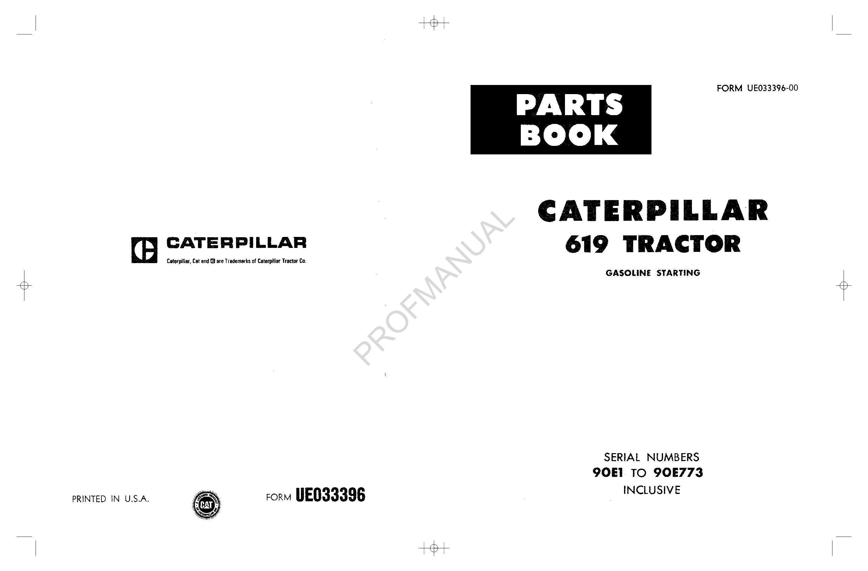 Caterpillar Cat 619 Tractor Parts Catalog Manual ser 90E1-773