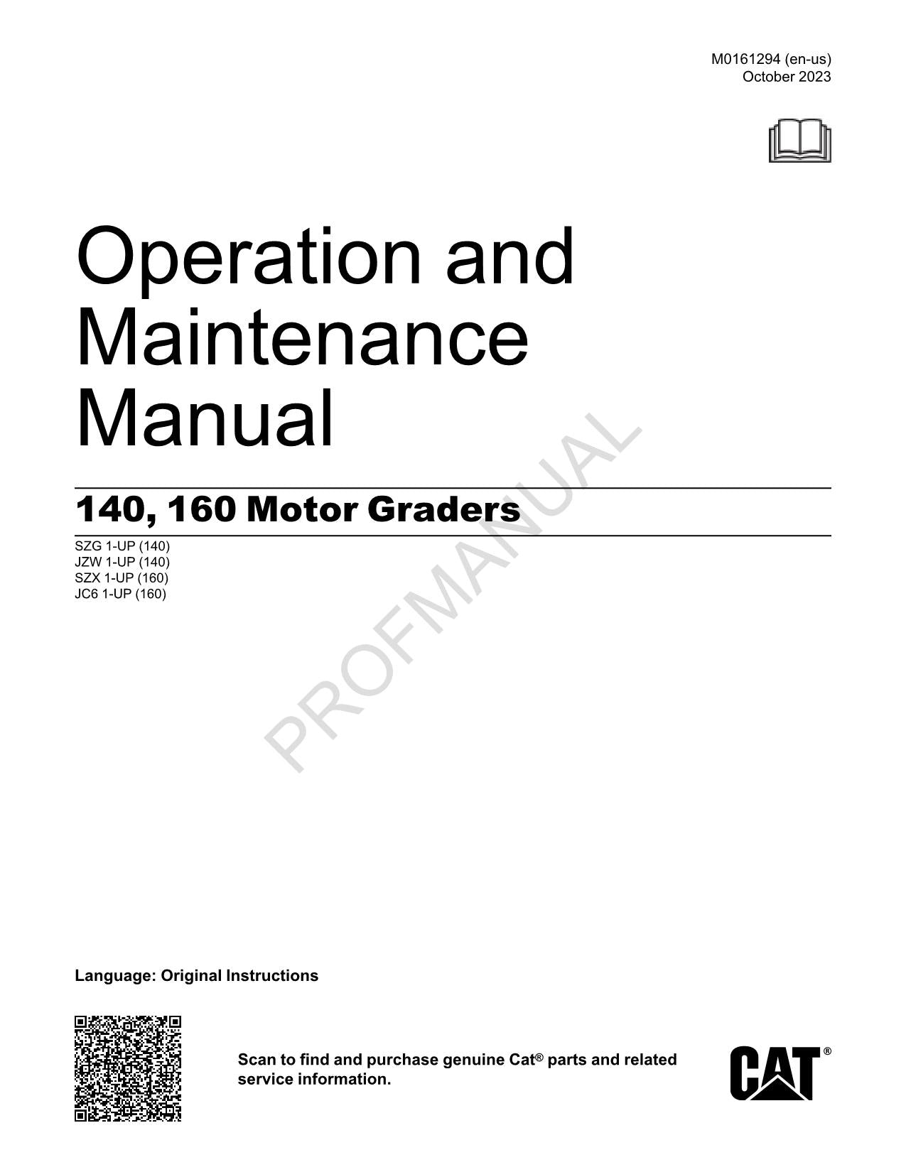 Manual de mantenimiento del operador de las motoniveladoras Caterpillar 140 y 160