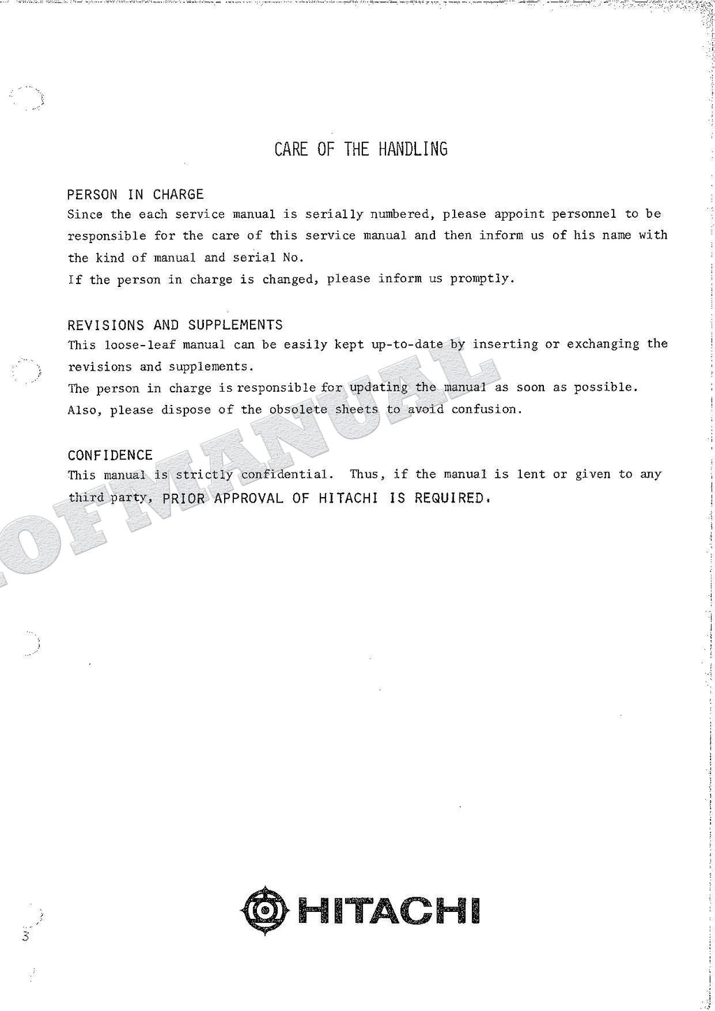 HITACHI WH073D Excavator Repair Service manual