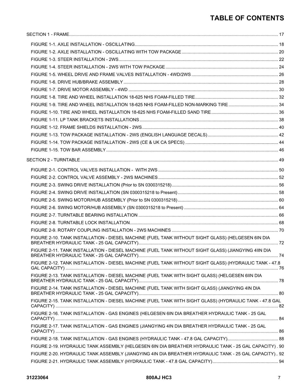 JLG 800AJ HC3 Boom Lift Parts Catalog Manual