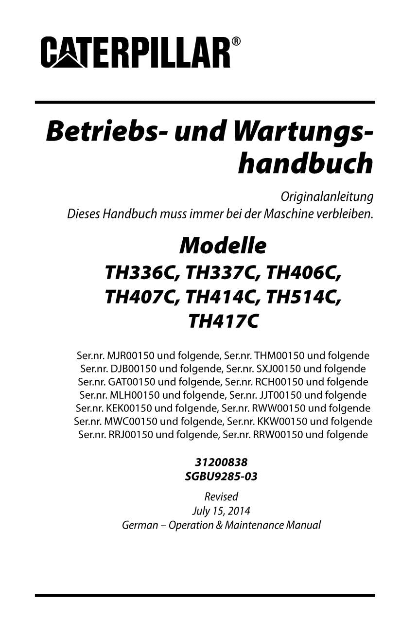 Caterpillar TH336C TH337C TH406C TH407C Teleskoplader Betriebsanleitung