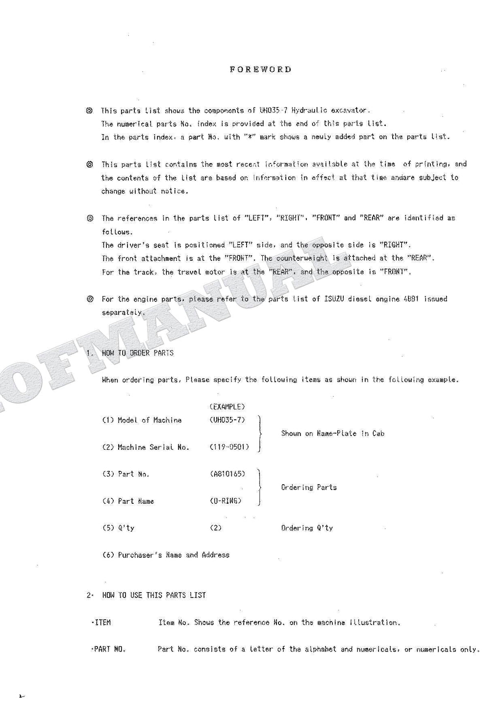 HITACHI UH035-7 Excavator Parts Catalog Manual P119-1-2