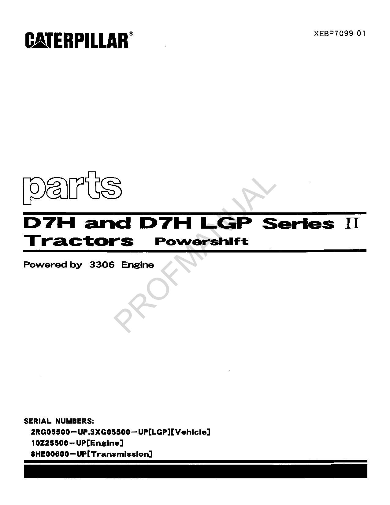 Caterpillar Cat D7H D7H LGP SERIES II Track Type Tractor Parts Catalog Manual
