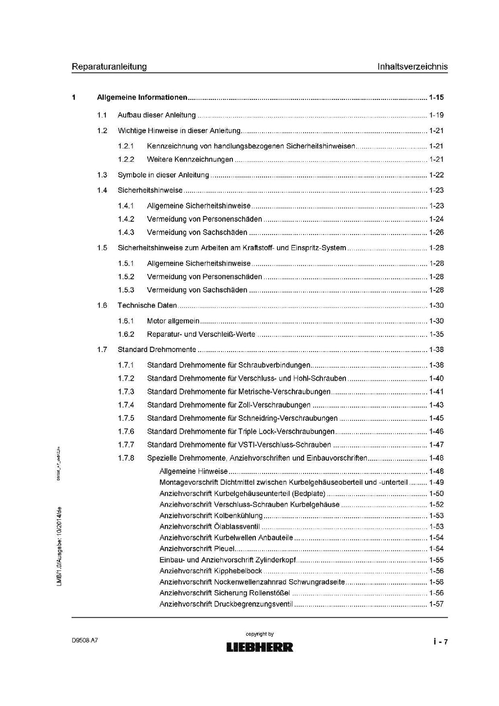 Liebherr D9508 A7 Dieselmotor Reparaturanleitung