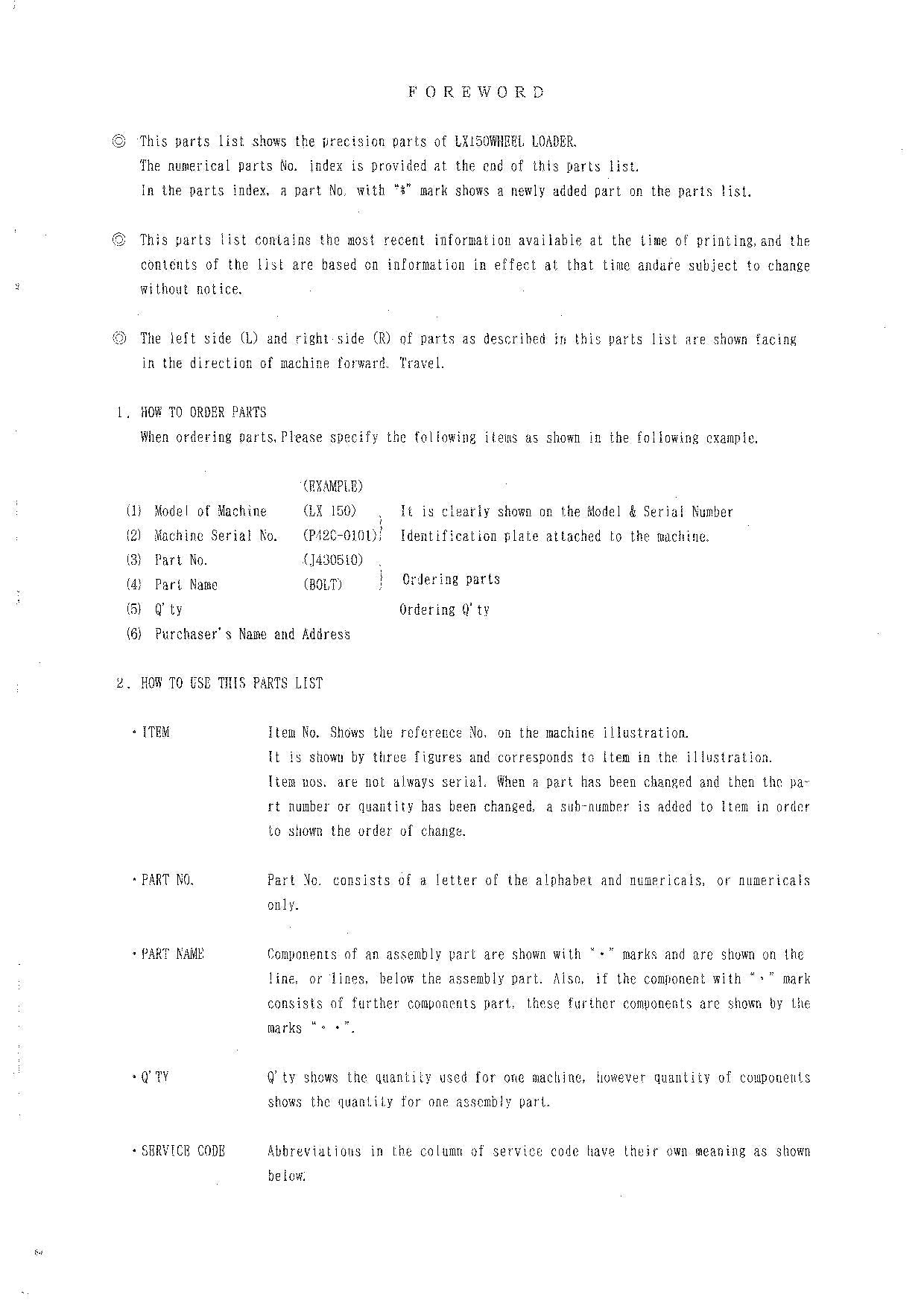 Hitachi LX150 Wheel Loader Equipment Component Parts Catalog Manual SN 0101-up
