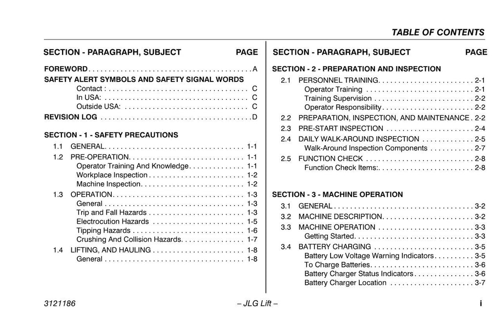JLG SSV-10 Vertical Mast Maintenance Operation Operators Manual