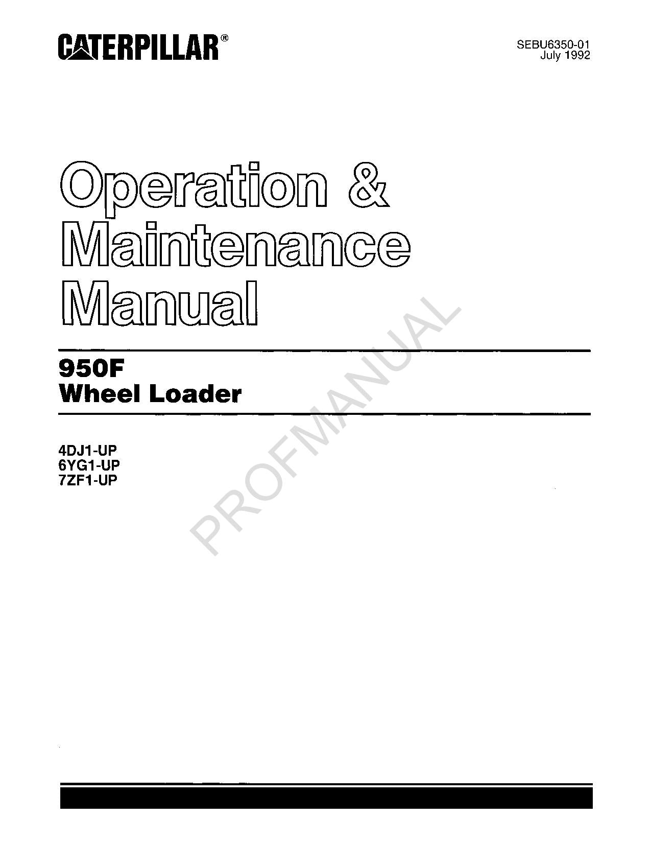 Manual de mantenimiento del operador de la cargadora de ruedas Caterpillar 950F