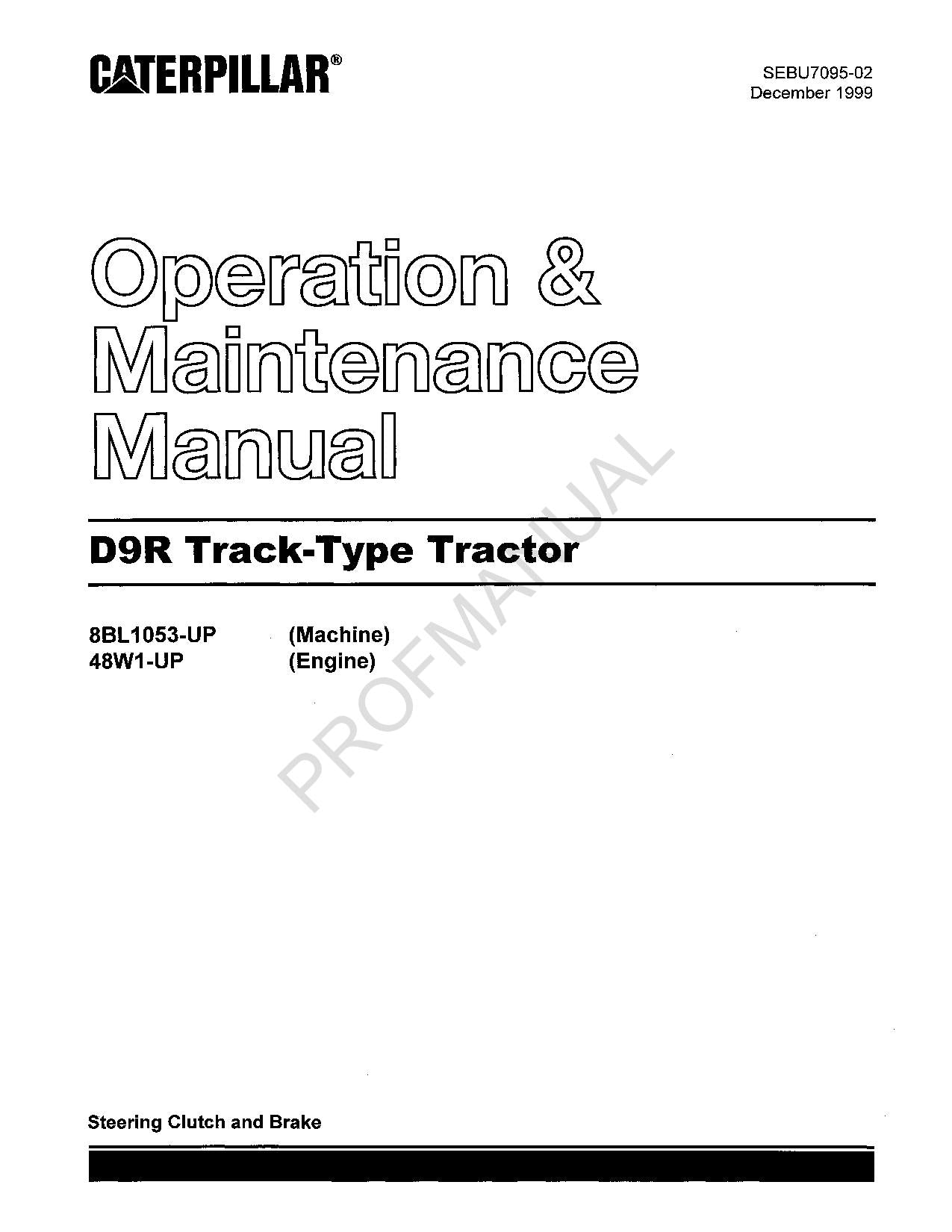 Manual de mantenimiento del operador del tractor de cadenas Caterpillar D9R 8BL1053-UP 48W1-UP