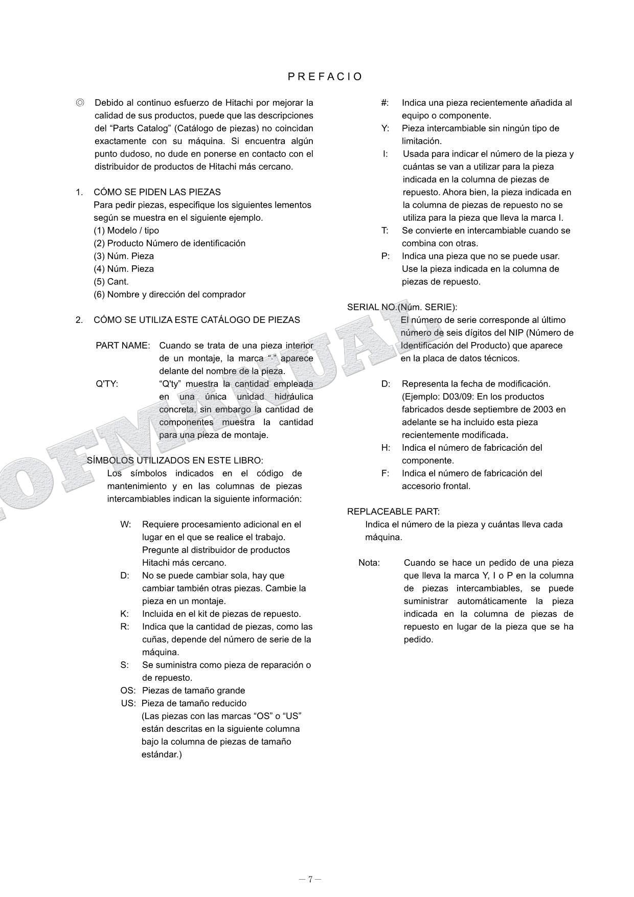 HITACHI ZAXIS ZX160W Equipment Component Excavator Parts Catalog Manual