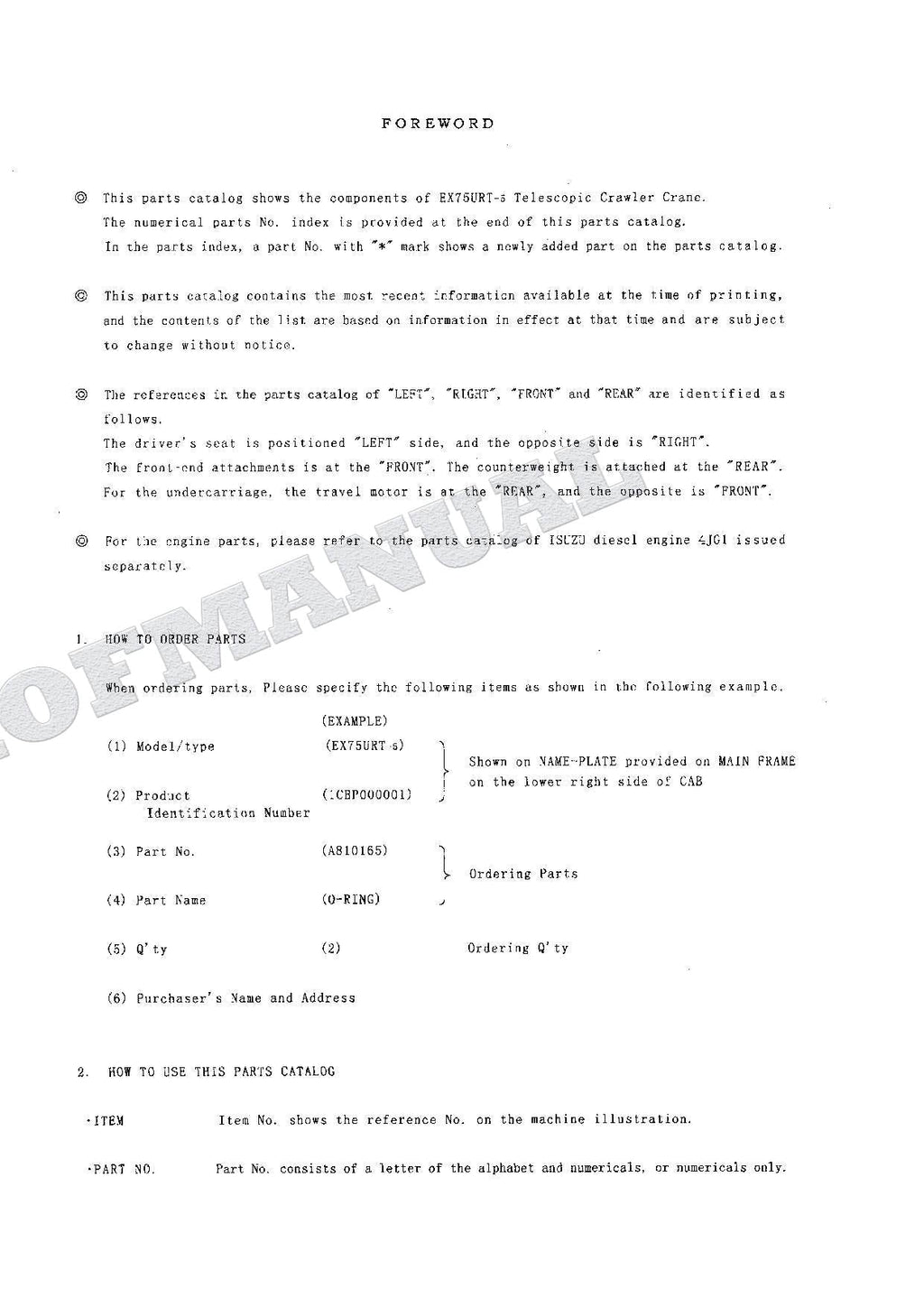 HITACHI EX75URT-5 Excavator Parts Catalog Manual SN 000001-