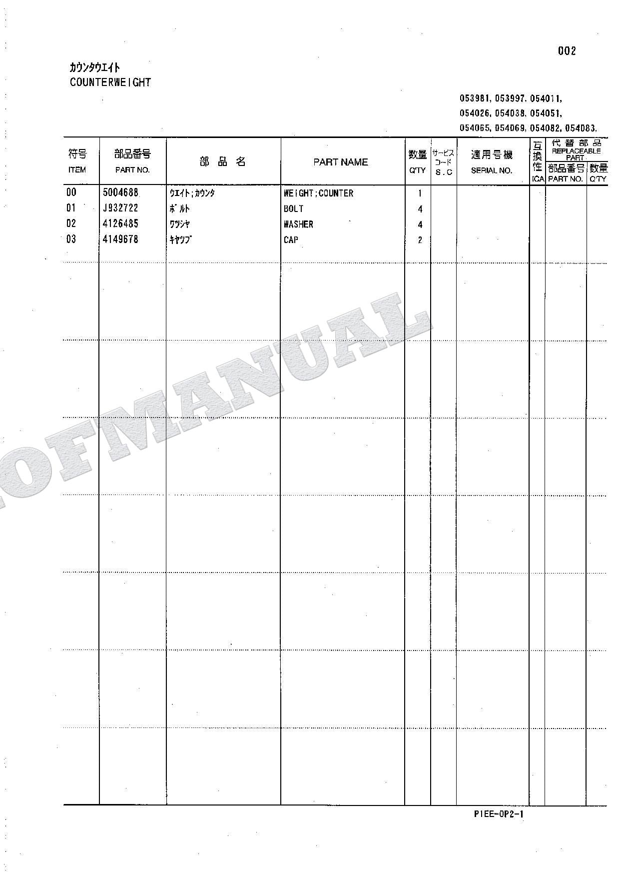 HITACHI EX120-5Z Special Specification Excavator Parts Catalog Manual