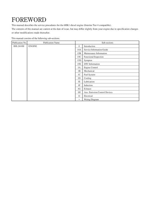 HITACHI 6HK1 ENGINE SERVICE MANUAL EWDDDEN01