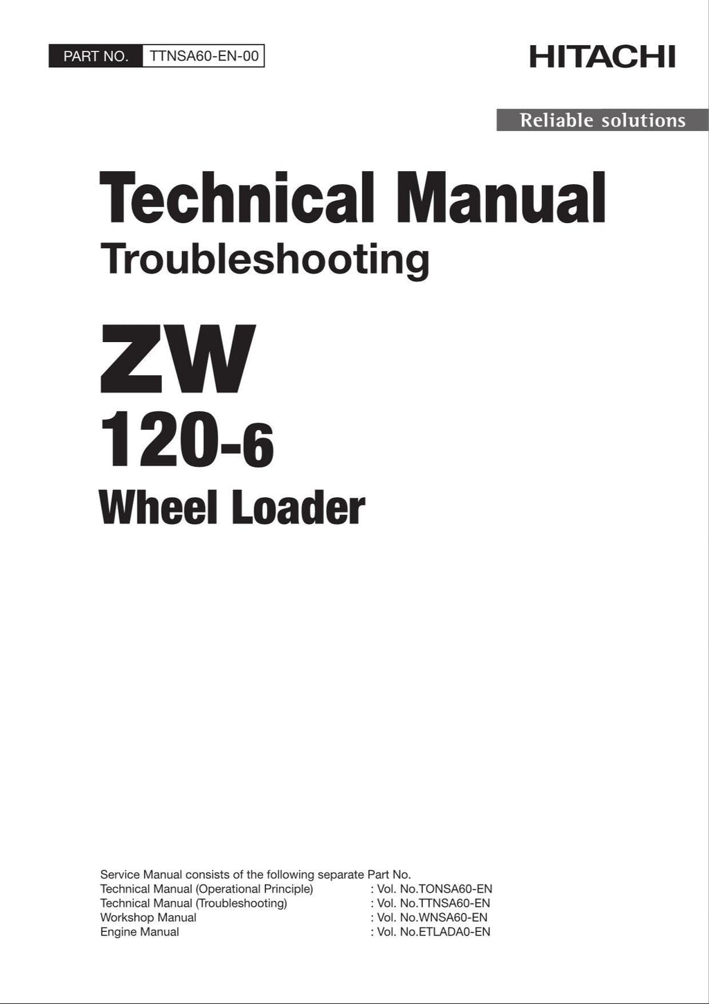 Hitachi ZW120-6 Wheel Loader Technical Manual Troubleshooting +Schematics