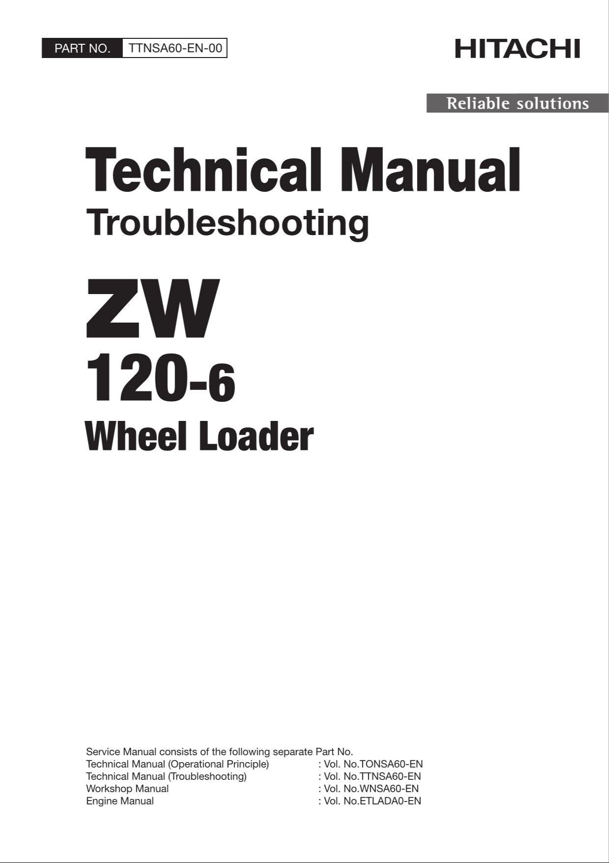 Hitachi ZW120-6 Wheel Loader Technical Manual Troubleshooting +Schematics