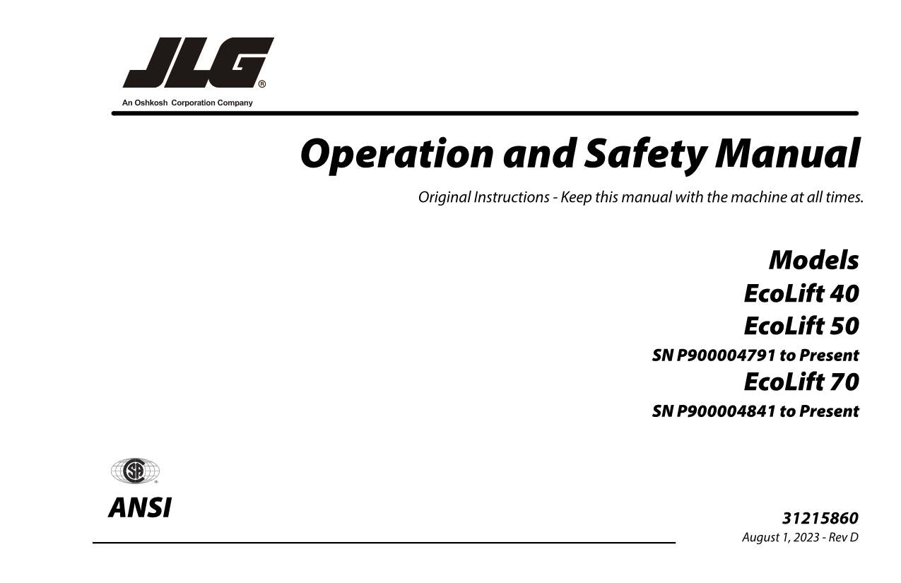 Manual del operador del mástil vertical JLG Ecolift 40 Ecolift 50 Ecolift 70