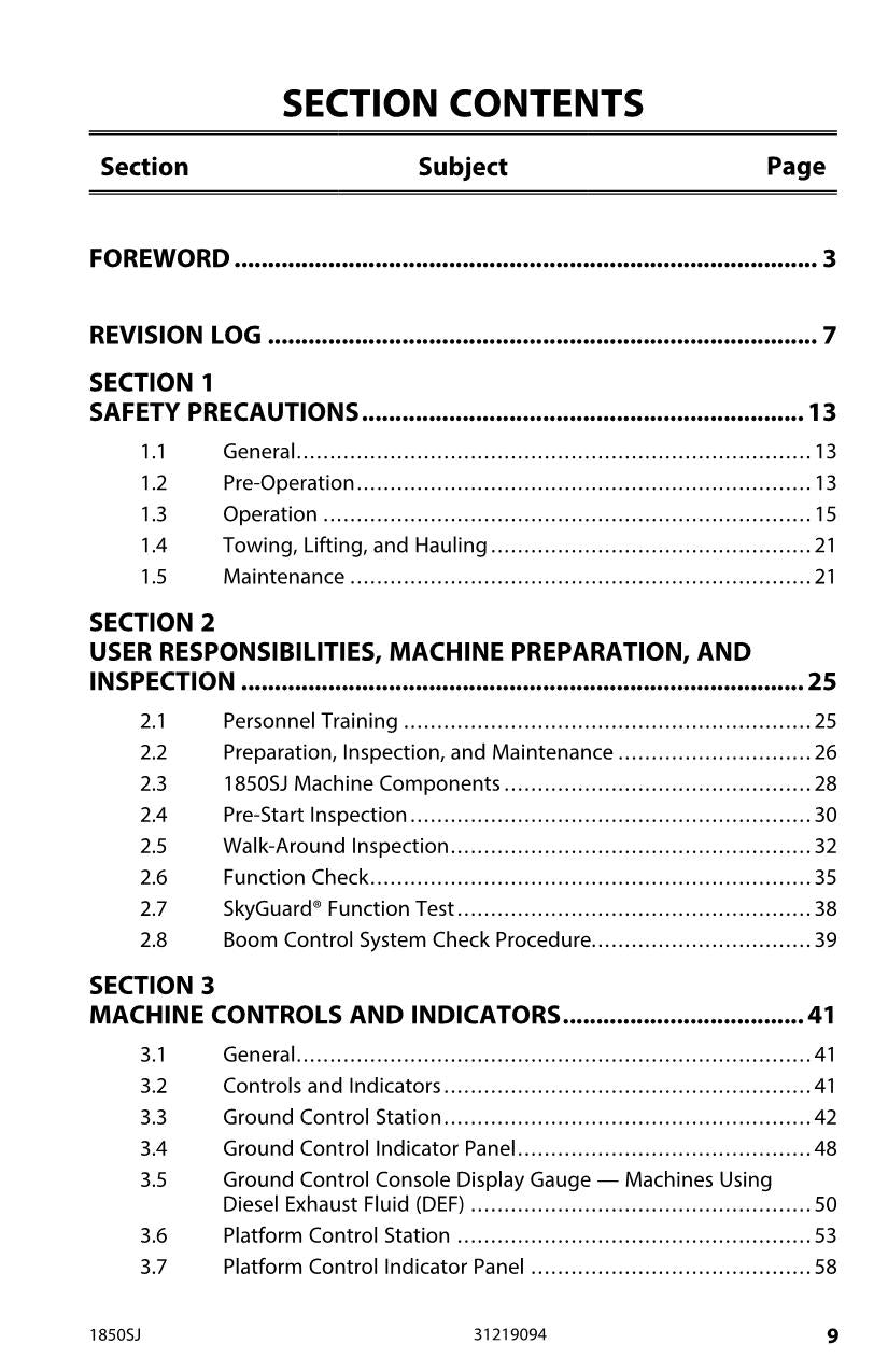 Manual del operador de mantenimiento y operación del elevador de pluma JLG 1850SJ 31219094
