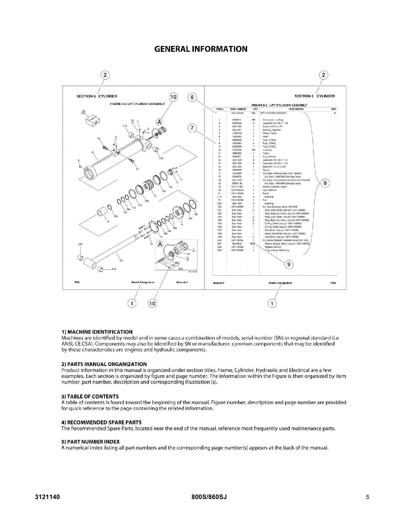 Manual del catálogo de piezas del elevador de pluma JLG 800S 860SJ anterior al 0300140000