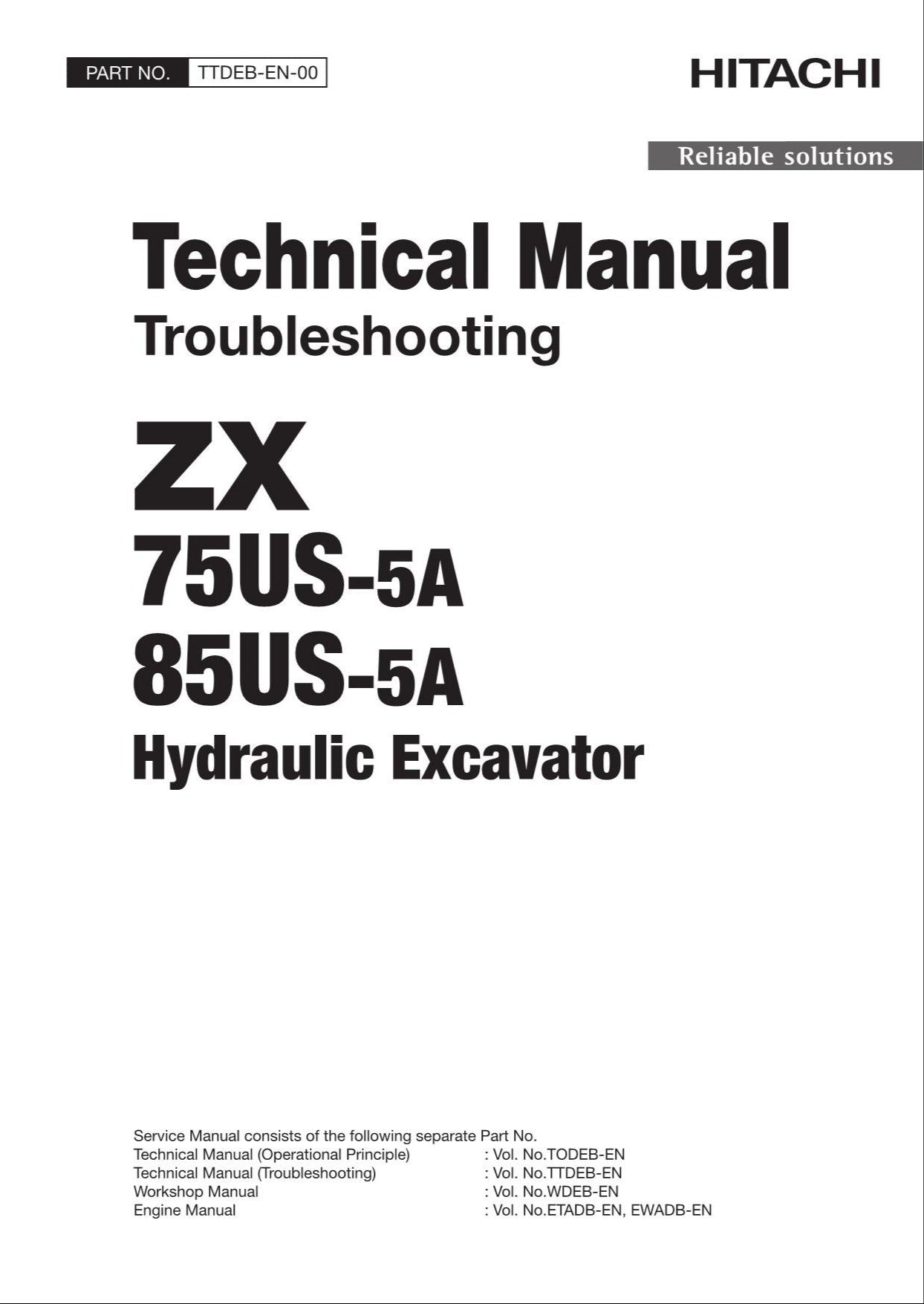HITACHI ZX75US-5A ZX85US-5A Excavator Troubleshooting Schematic Technical Manual