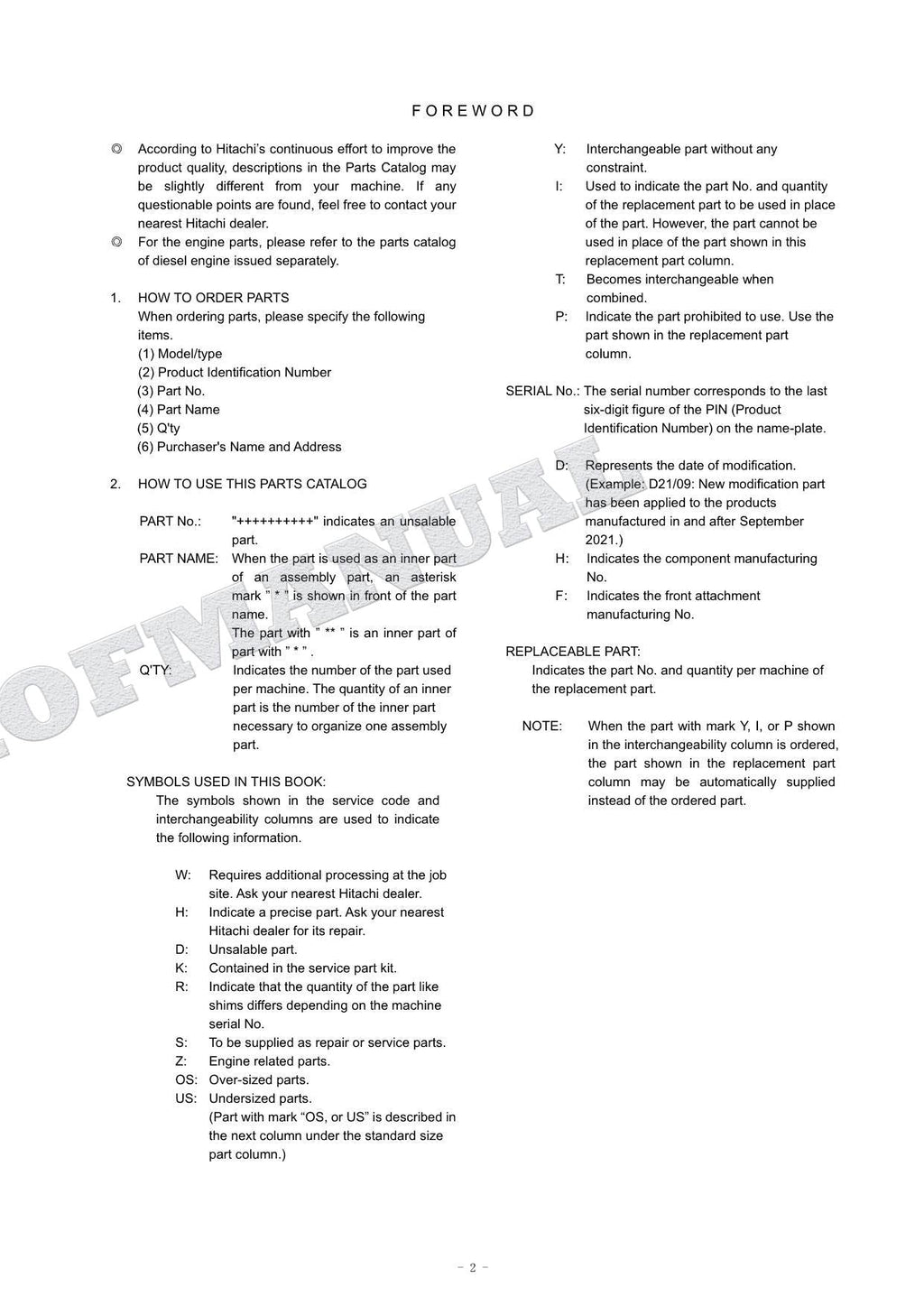 HITACHI ZAXIS ZX160LC-7 OCEANIA Spec Excavator Parts Catalog Manual