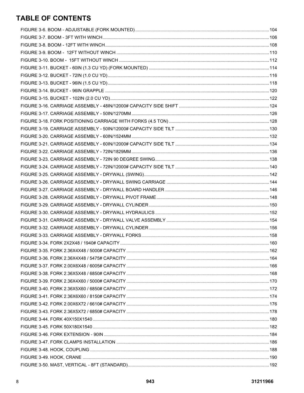 JLG  943 Telehandler  Parts Catalog Manual