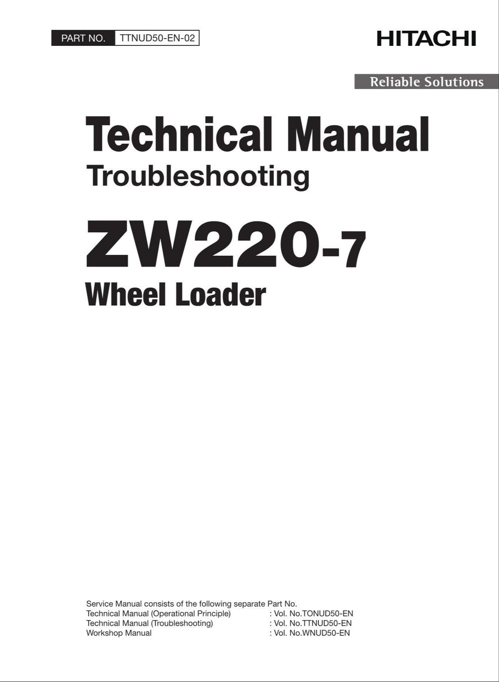 Hitachi ZW220-7 Wheel Loader Technical Manual Troubleshooting +Schematics