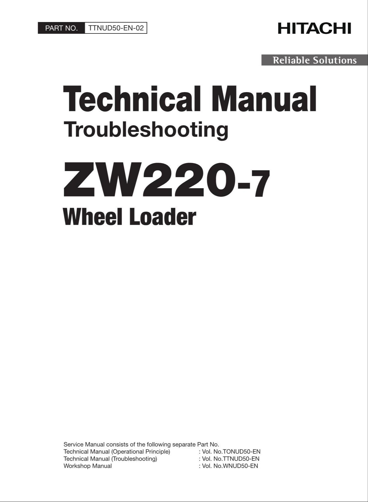 Hitachi ZW220-7 Wheel Loader Technical Manual Troubleshooting +Schematics