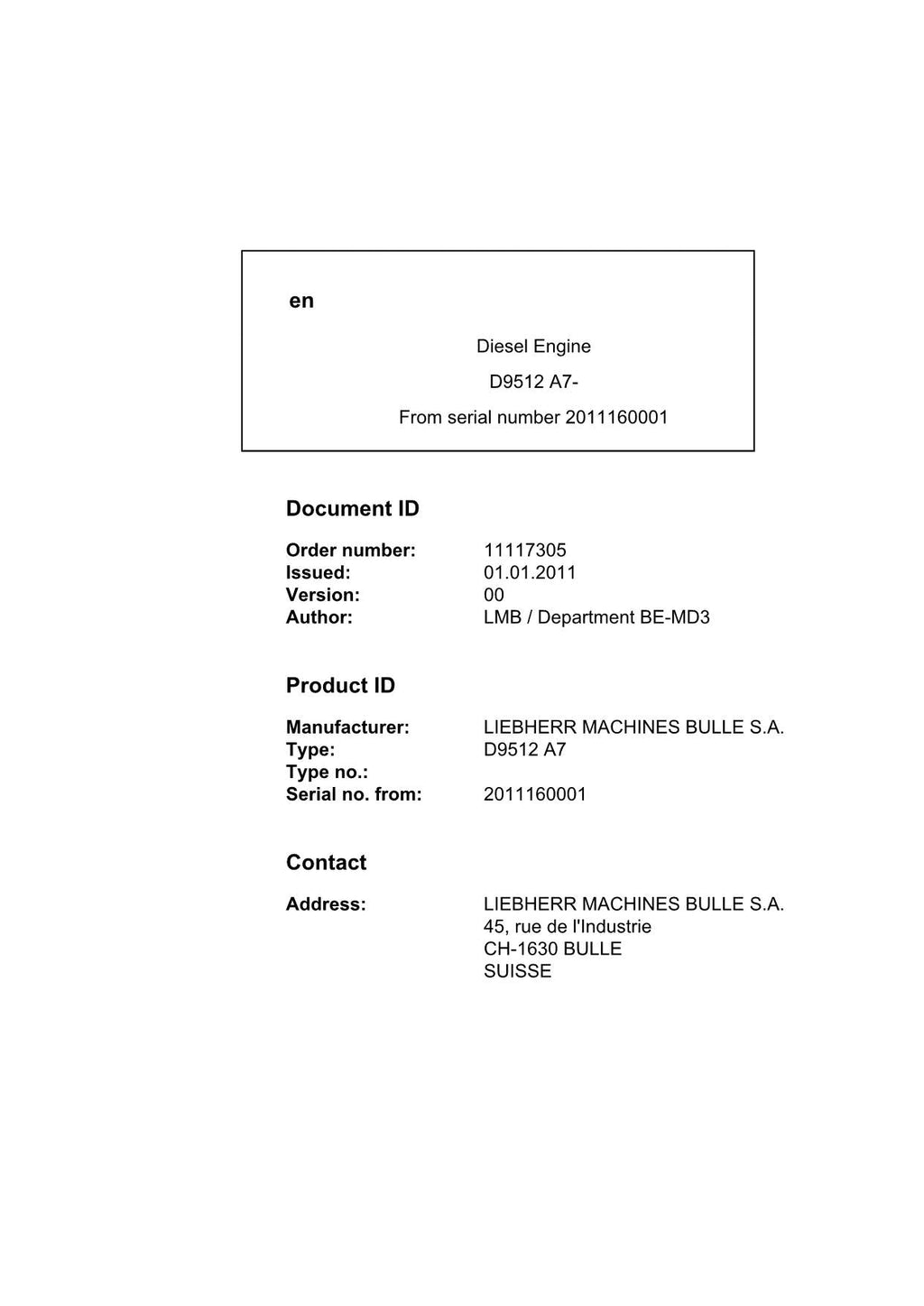 Liebherr D9512 A7 engine Operators manual