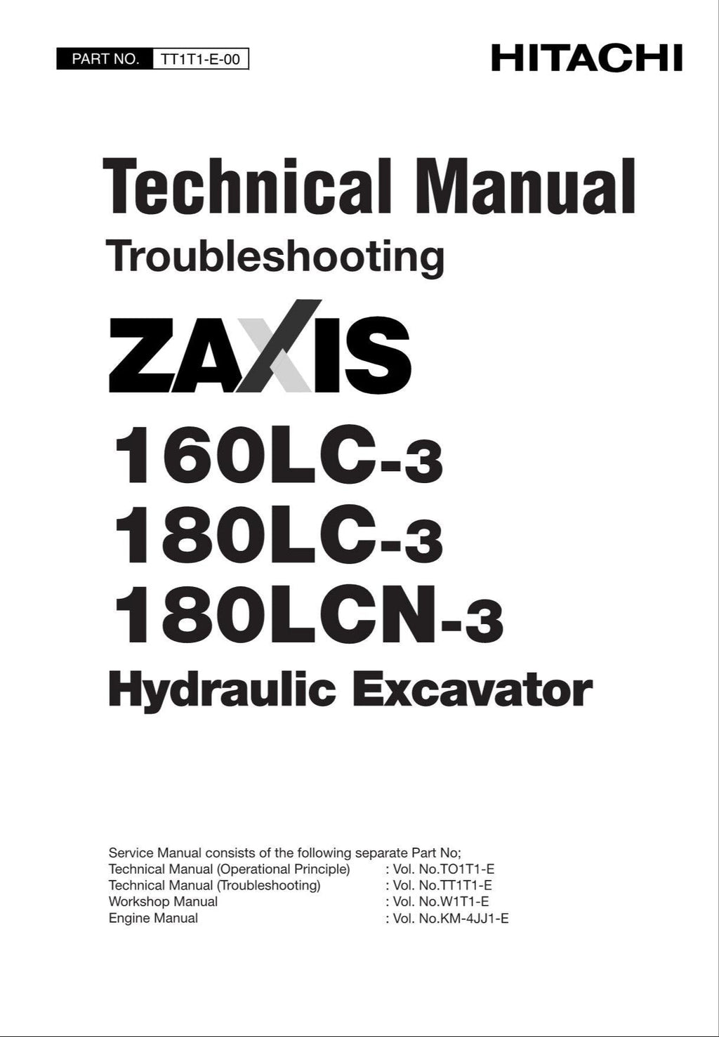 HITACHI ZX180LCN-3 Excavator Troubleshooting +Schematic Technical Manual