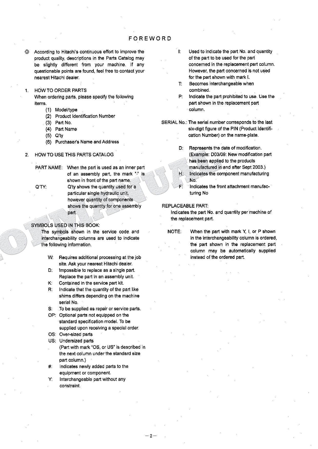 HITACHI ZAXIS ZX135UR Equipment Component Excavator Parts Catalog Manual