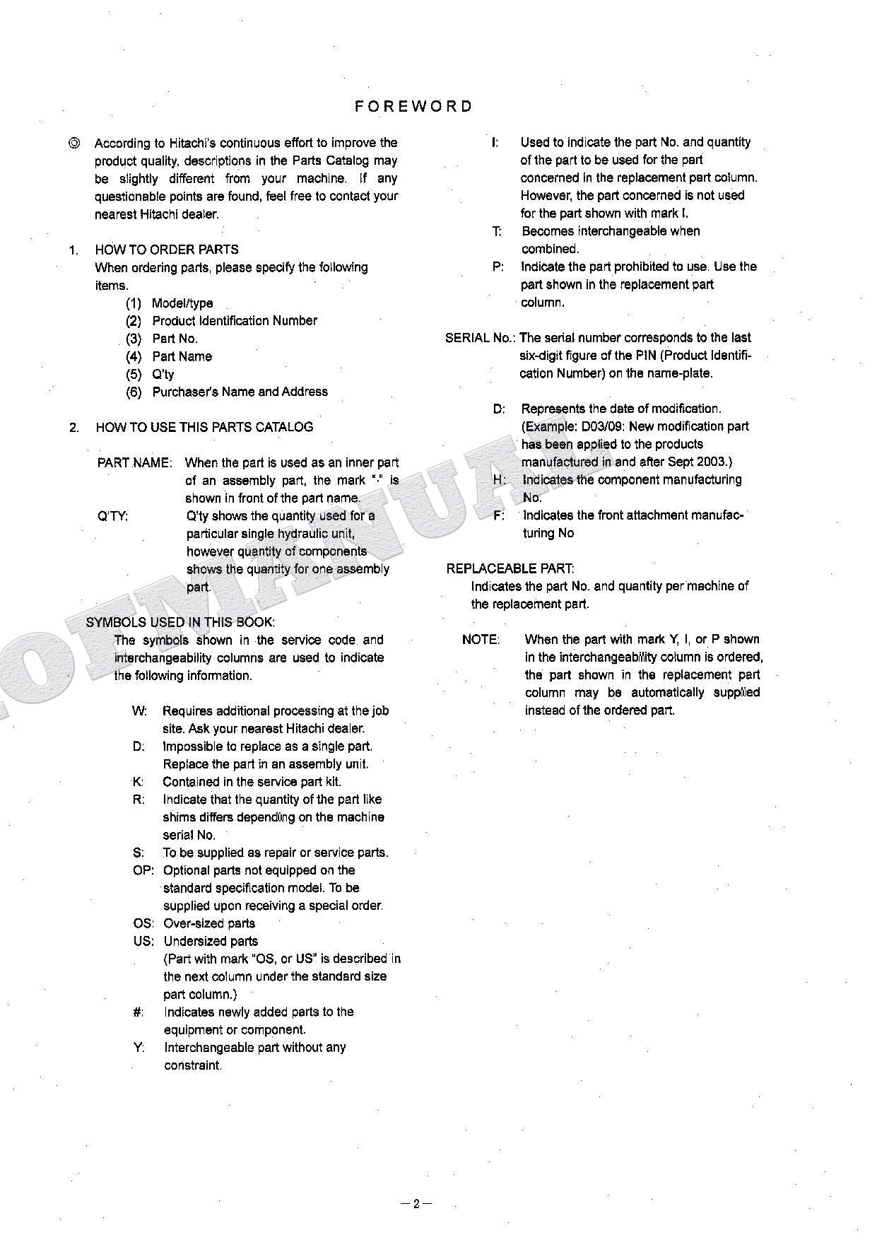 HITACHI ZAXIS ZX135UR Equipment Component Excavator Parts Catalog Manual