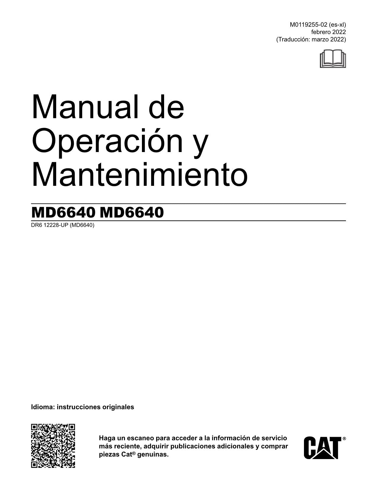 Caterpillar MD6640 MD6640 Perforadora Giratoria Manual de Operación DR612228-UP