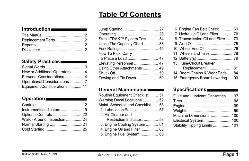 SKYTRAK 10042 8042 Telehandler Maintenance Operation Operators Manual