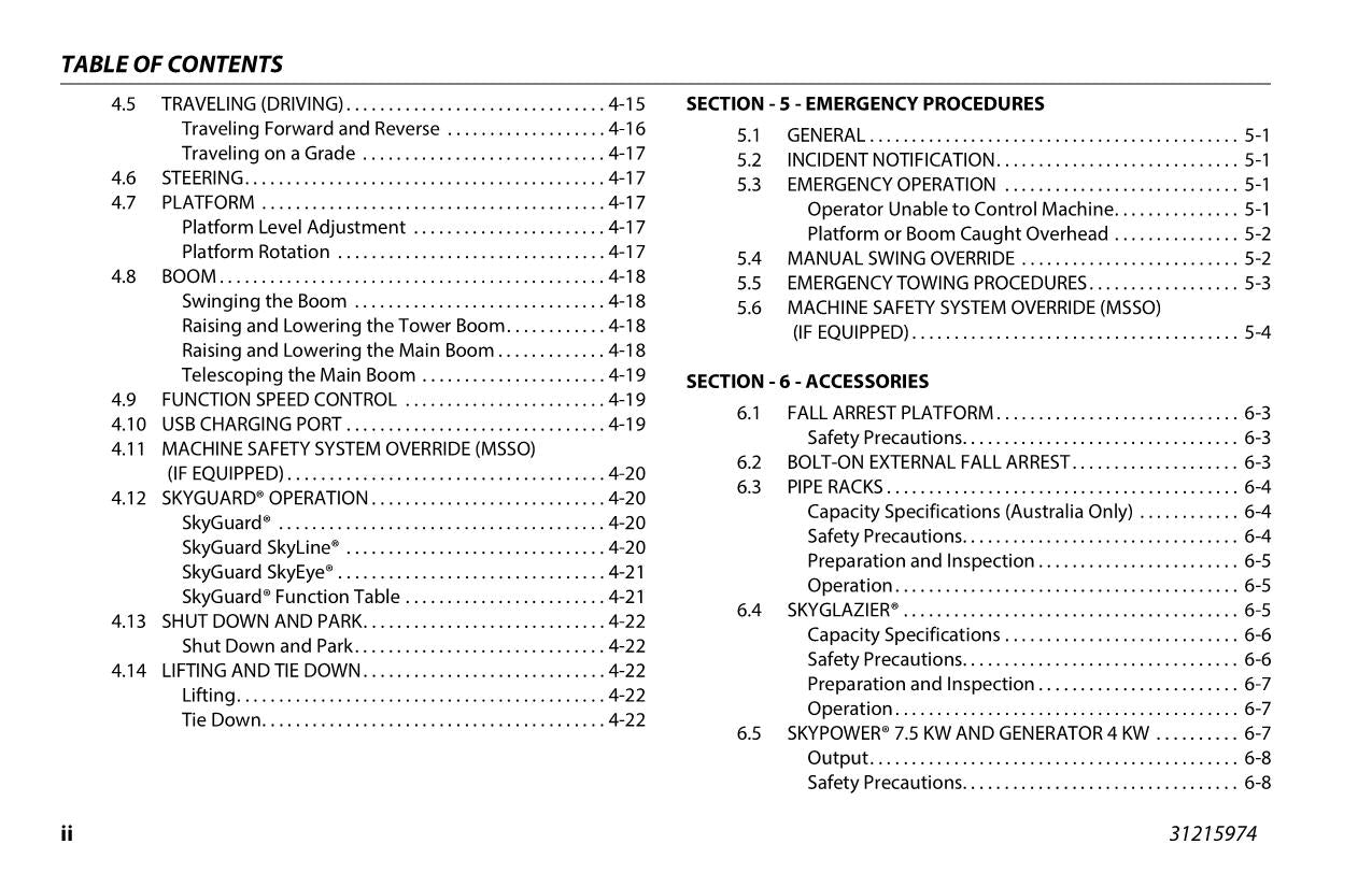 JLG 450A 450AJ Boom Lift Maintenance Operation Operators Manual 31215974
