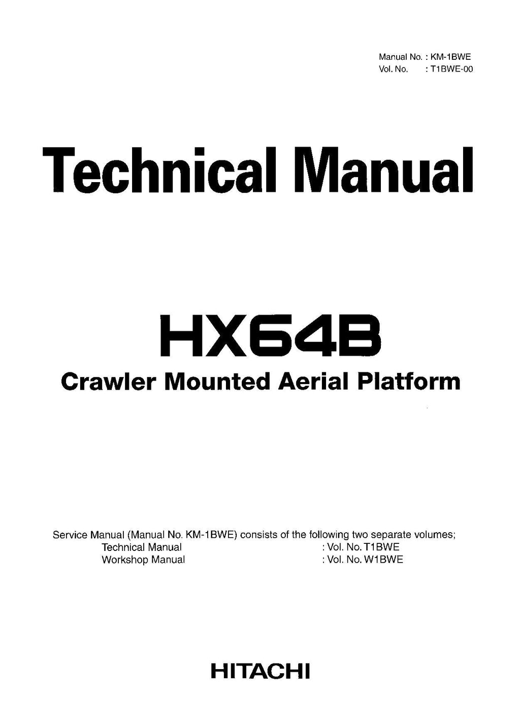 Hitachi HX64B Crawler Platform Test Troubleshooting Service Manual Scheme