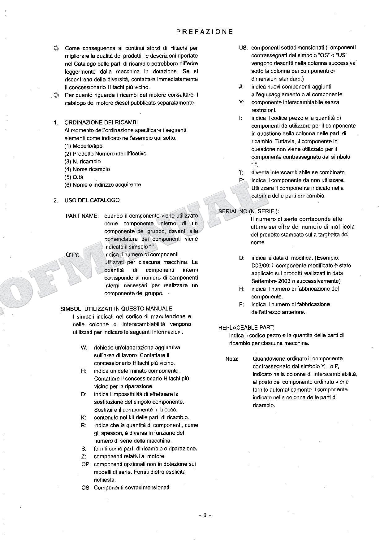 HITACHI ZX120 ZX120-E ZX130 Excavator Parts Catalog Manual SN 060001-