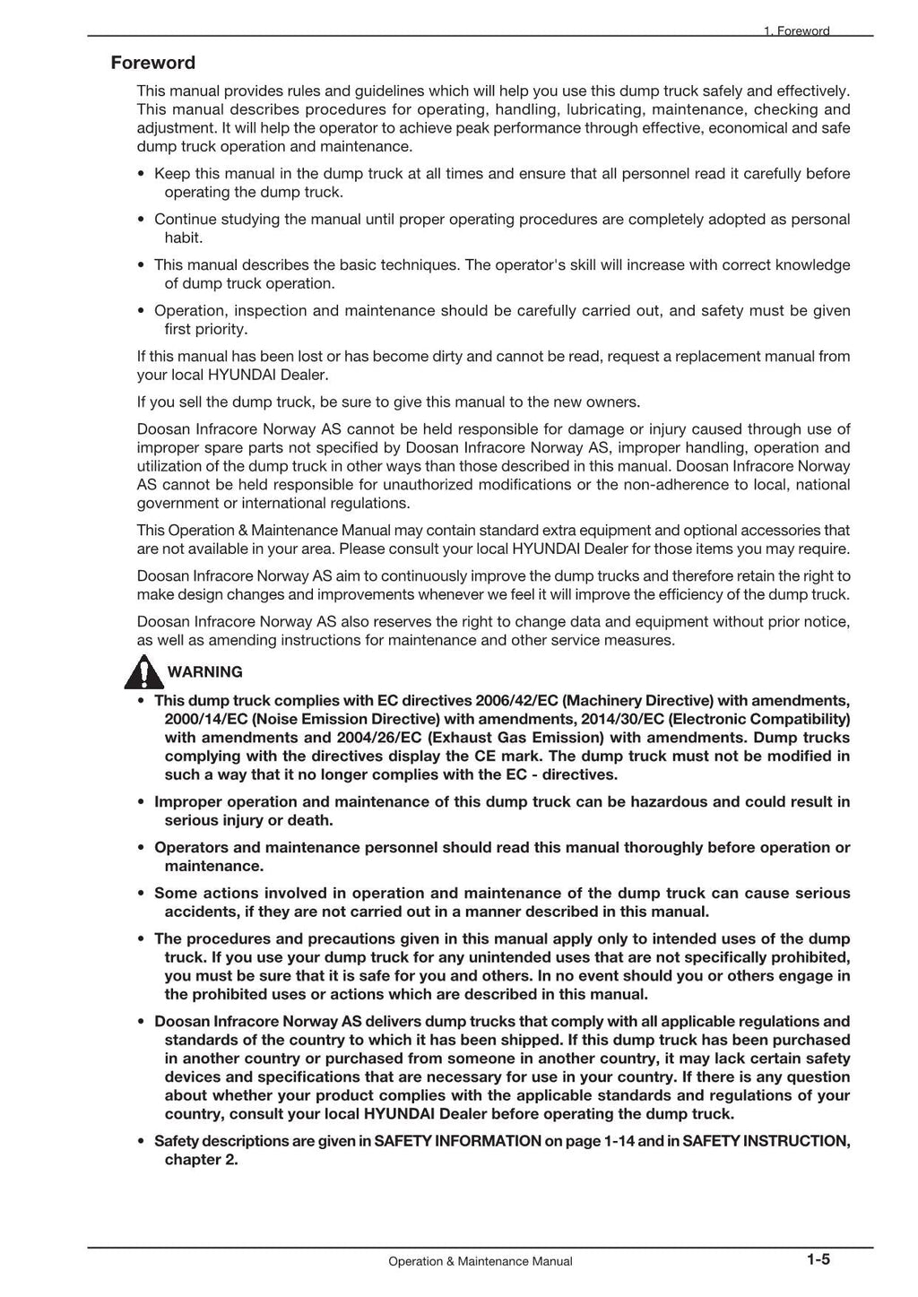 Hyundai HA30 HA30A HA45 HA45A DUMP TRUCKS Operators Maintenance Manual