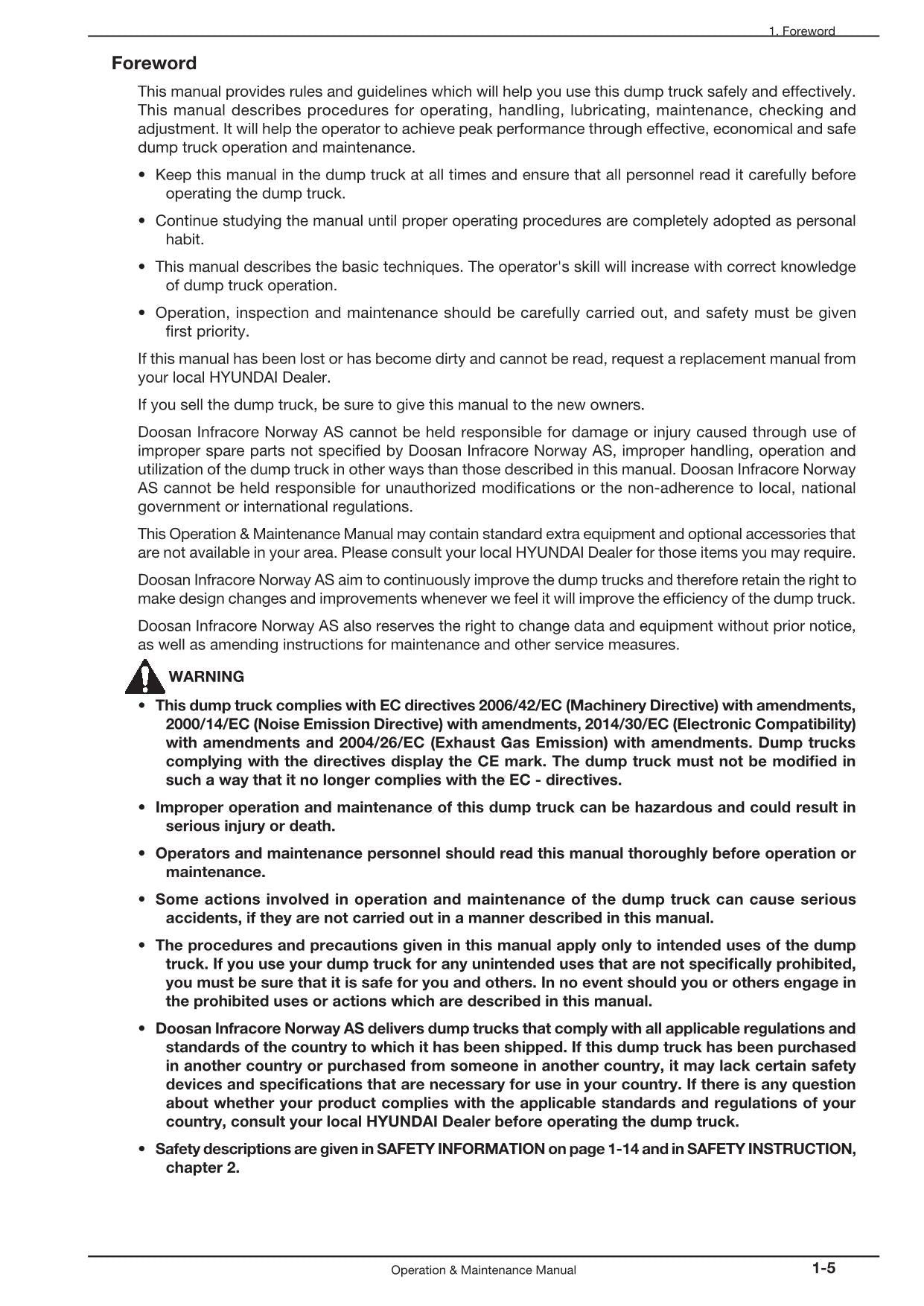 Hyundai HA30 HA30A HA45 HA45A DUMP TRUCKS Operators Maintenance Manual