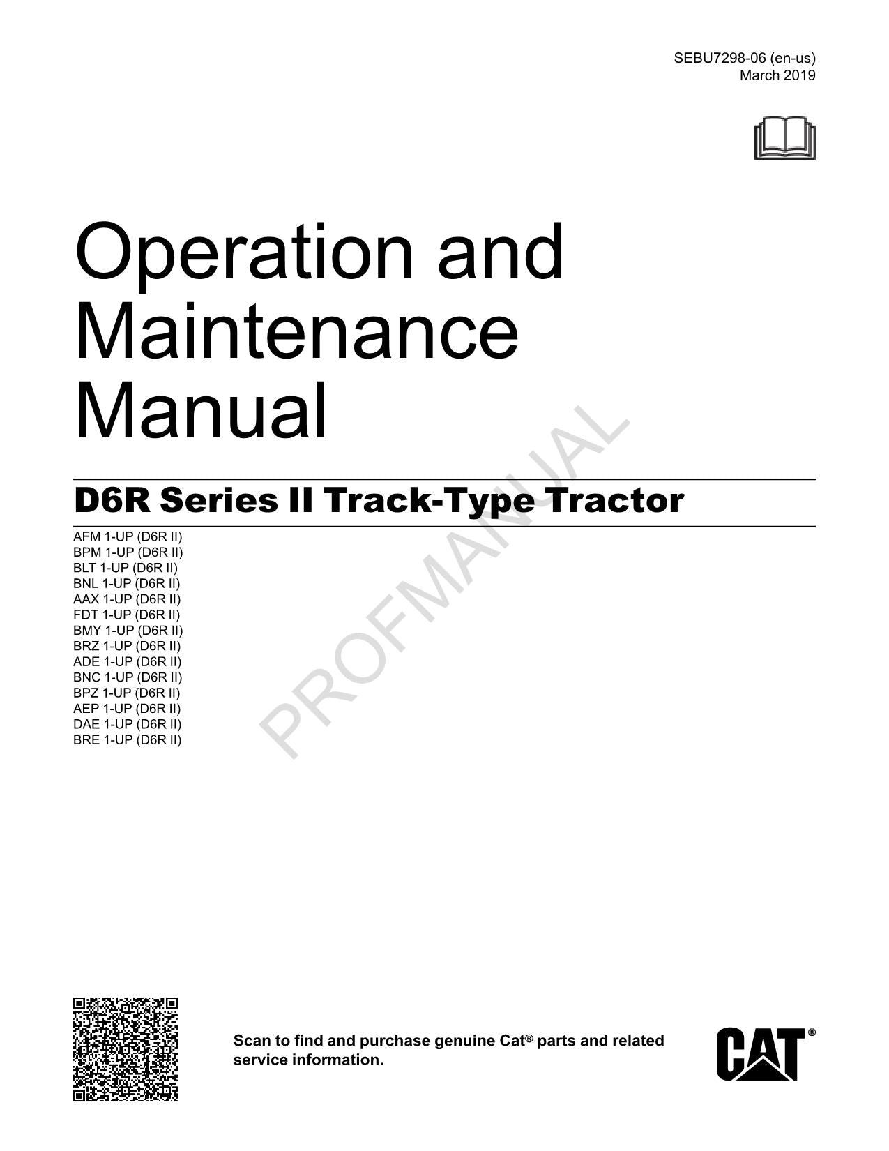 Manual de mantenimiento del operador del tractor de cadenas Caterpillar D6R Serie II SEBU7298