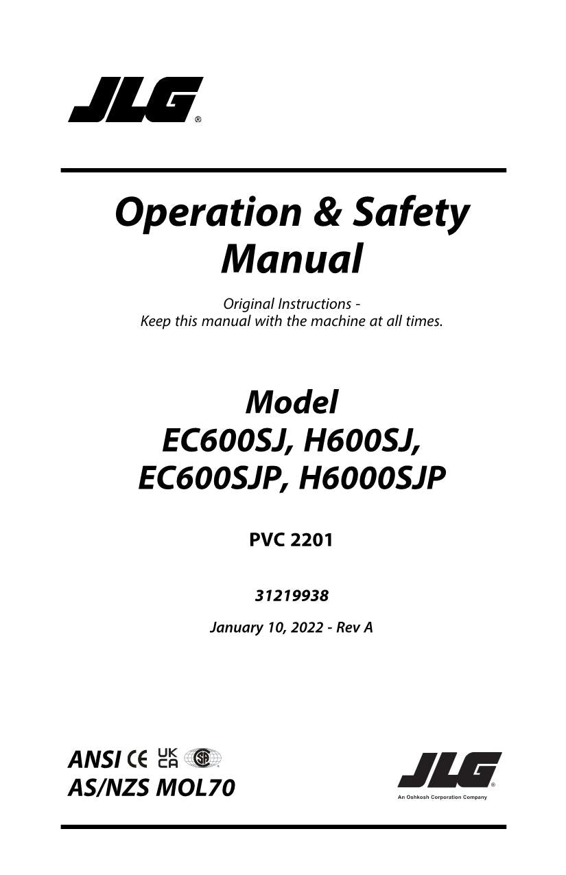 Manual del operador de plataformas elevadoras JLG EC600SJ EC600SJP H600SJ H600SJP 31219938